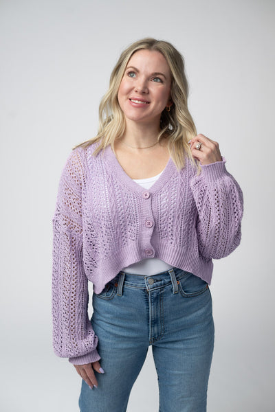IN STOCK Callie Cropped Cardigan - Lavender - Pumpkin Patch Co