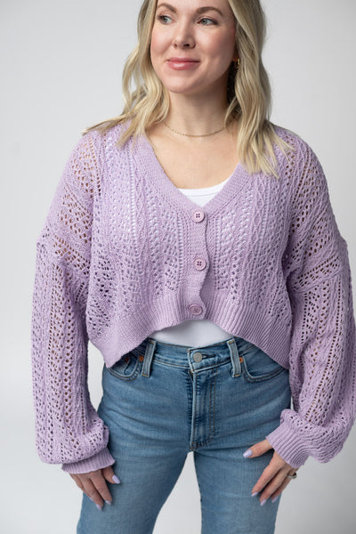 IN STOCK Callie Cropped Cardigan - Lavender - Pumpkin Patch Co