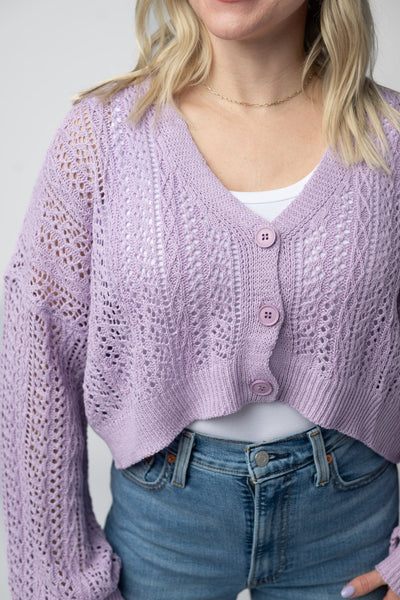 IN STOCK Callie Cropped Cardigan - Lavender - Pumpkin Patch Co
