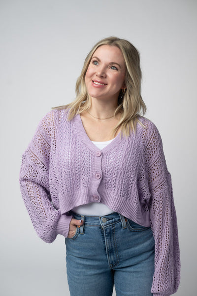 IN STOCK Callie Cropped Cardigan - Lavender - Pumpkin Patch Co
