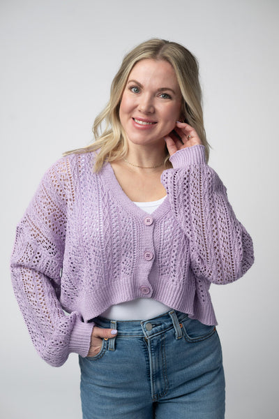 IN STOCK Callie Cropped Cardigan - Lavender - Pumpkin Patch Co
