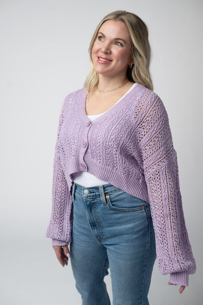 IN STOCK Callie Cropped Cardigan - Lavender - Pumpkin Patch Co
