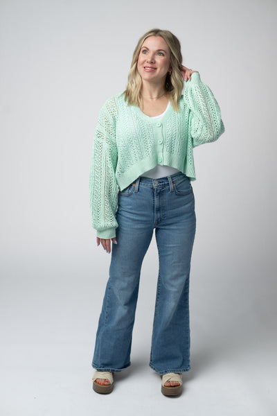 IN STOCK Callie Cropped Cardigan - Mint - Pumpkin Patch Co