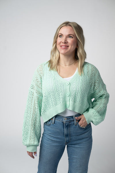 IN STOCK Callie Cropped Cardigan - Mint - Pumpkin Patch Co