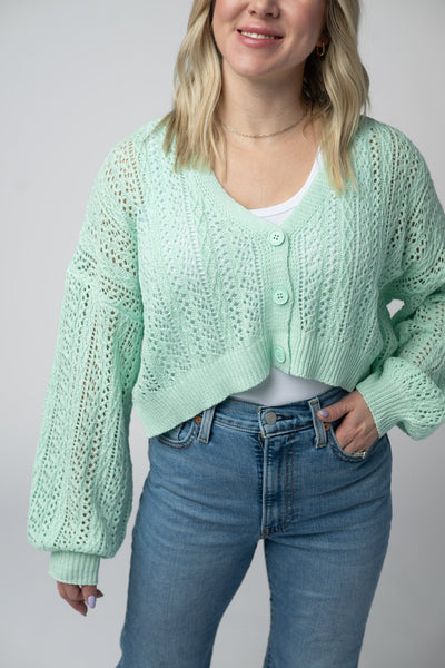 IN STOCK Callie Cropped Cardigan - Mint - Pumpkin Patch Co
