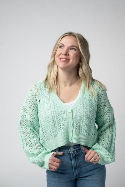 IN STOCK Callie Cropped Cardigan - Mint - Pumpkin Patch Co