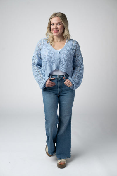 IN STOCK Callie Cropped Cardigan - Sky Blue - Pumpkin Patch Co