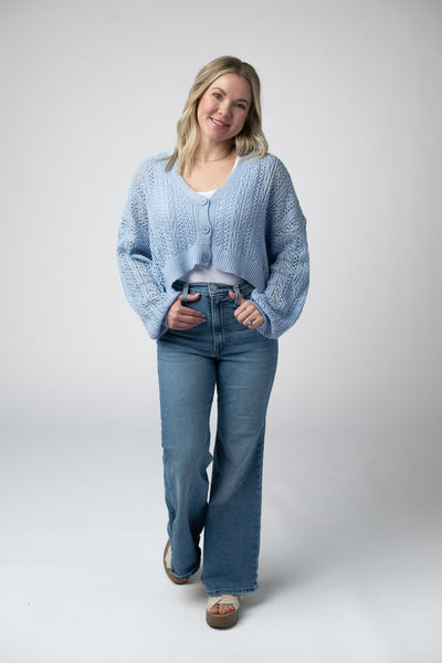 IN STOCK Callie Cropped Cardigan - Sky Blue - Pumpkin Patch Co
