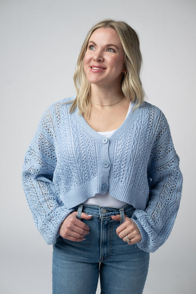IN STOCK Callie Cropped Cardigan - Sky Blue - Pumpkin Patch Co