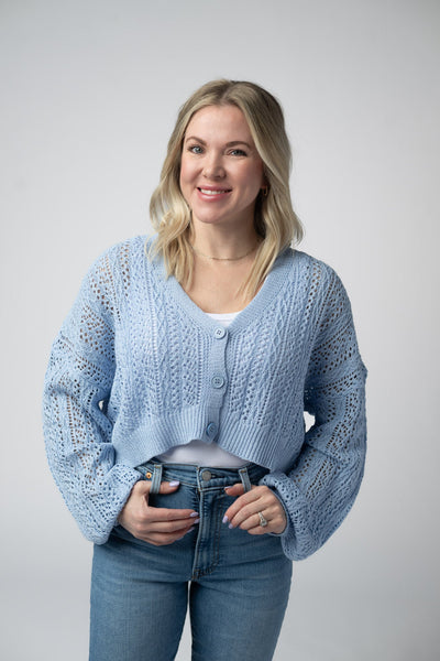 IN STOCK Callie Cropped Cardigan - Sky Blue - Pumpkin Patch Co