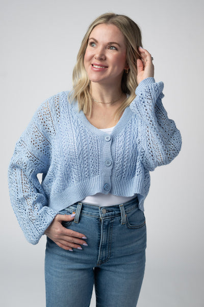 IN STOCK Callie Cropped Cardigan - Sky Blue - Pumpkin Patch Co