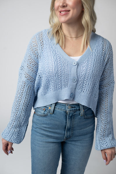 IN STOCK Callie Cropped Cardigan - Sky Blue - Pumpkin Patch Co