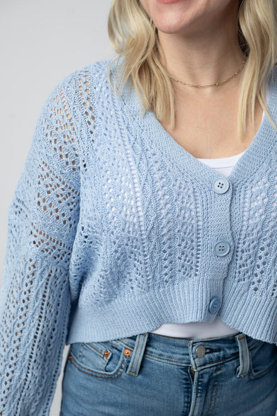 IN STOCK Callie Cropped Cardigan - Sky Blue - Pumpkin Patch Co