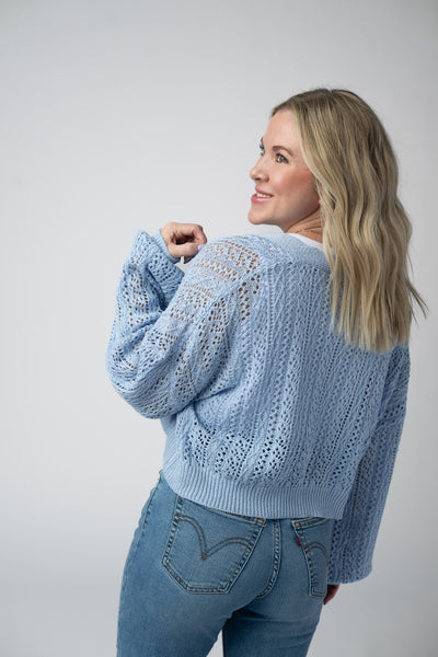 IN STOCK Callie Cropped Cardigan - Sky Blue - Pumpkin Patch Co