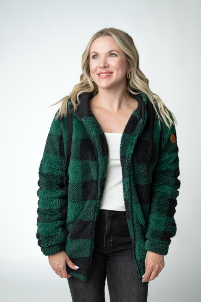 IN STOCK Sherpa Fullzip Hoodie - Evergreen Plaid