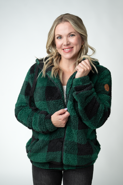 IN STOCK Sherpa Fullzip Hoodie - Evergreen Plaid