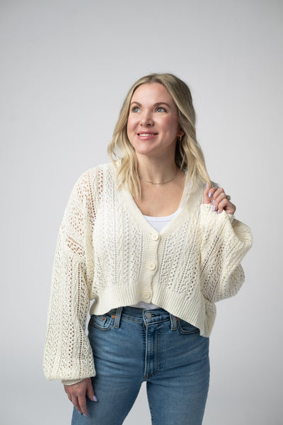 IN STOCK Callie Cropped Cardigan - Ivory - Pumpkin Patch Co