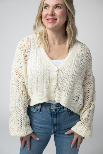 IN STOCK Callie Cropped Cardigan - Ivory - Pumpkin Patch Co
