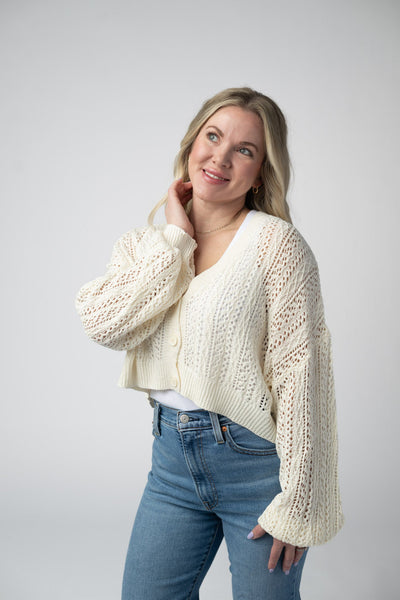 IN STOCK Callie Cropped Cardigan - Ivory - Pumpkin Patch Co