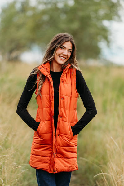 IN STOCK Harlow Long Vest - Pumpkin