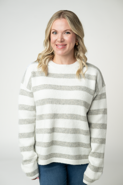 IN STOCK Cozy Stripe Sweater - Grey and White