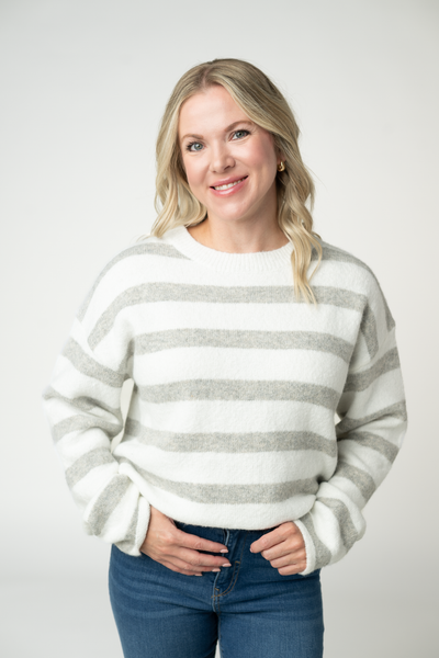 IN STOCK Cozy Stripe Sweater - Grey and White