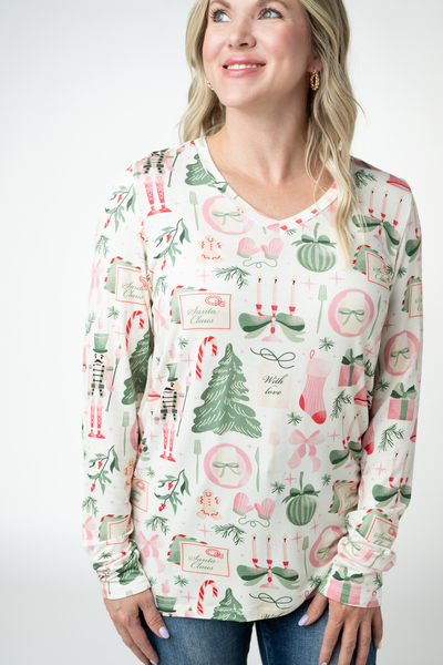 IN STOCK Larissa Long Sleeve - Pink Pine Noel