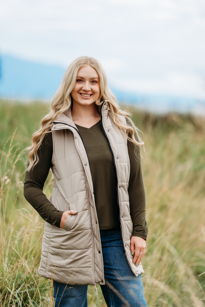 IN STOCK Harlow Long Vest - Latte