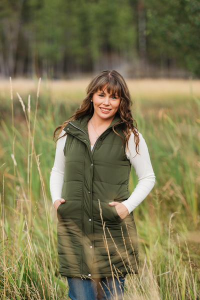IN STOCK Harlow Long Vest - Dark Olive