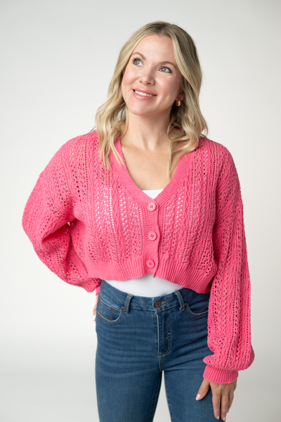 IN STOCK Callie Cropped Cardigan - Pink - Pumpkin Patch Co