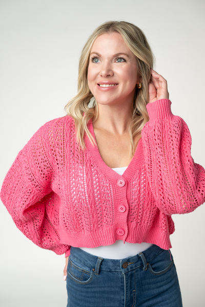 IN STOCK Callie Cropped Cardigan - Pink - Pumpkin Patch Co