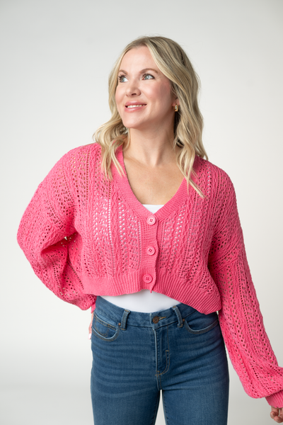 IN STOCK Callie Cropped Cardigan - Pink - Pumpkin Patch Co
