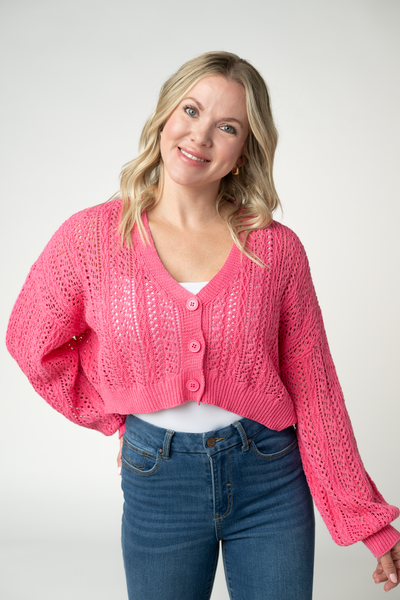 IN STOCK Callie Cropped Cardigan - Pink - Pumpkin Patch Co