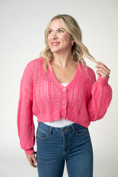 IN STOCK Callie Cropped Cardigan - Pink - Pumpkin Patch Co