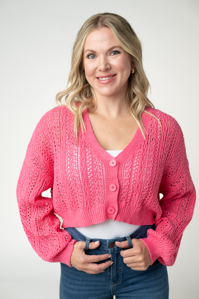 IN STOCK Callie Cropped Cardigan - Pink - Pumpkin Patch Co