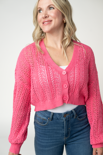 IN STOCK Callie Cropped Cardigan - Pink - Pumpkin Patch Co