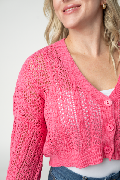IN STOCK Callie Cropped Cardigan - Pink - Pumpkin Patch Co