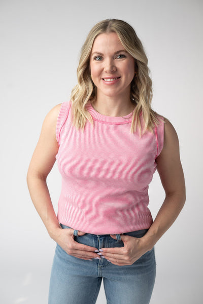 IN STOCK Morgan Micro Striped Tank - Pink