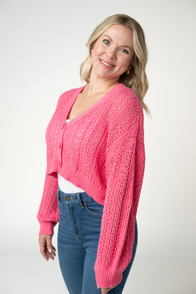 IN STOCK Callie Cropped Cardigan - Pink - Pumpkin Patch Co