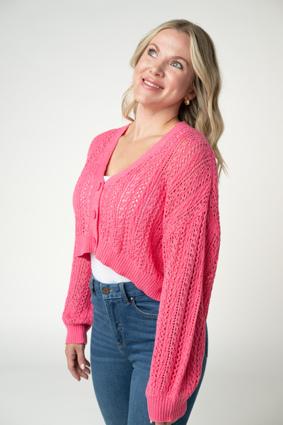 IN STOCK Callie Cropped Cardigan - Pink - Pumpkin Patch Co