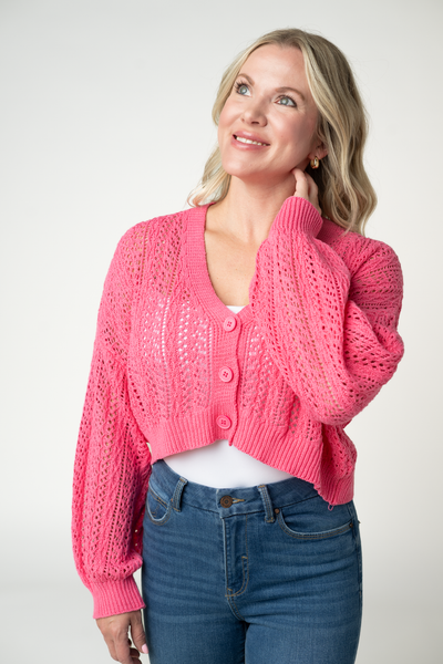 IN STOCK Callie Cropped Cardigan - Pink - Pumpkin Patch Co
