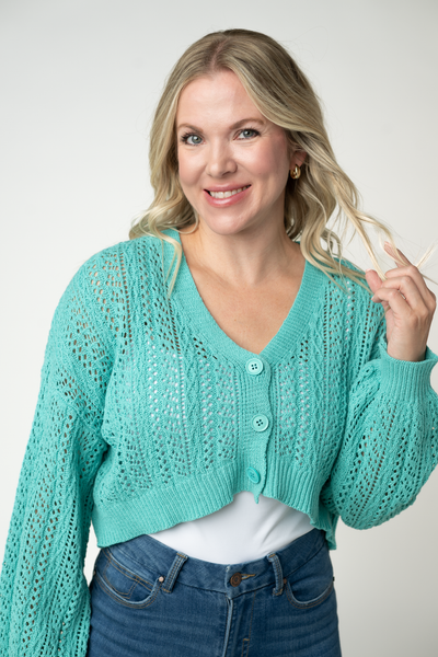 IN STOCK Callie Cropped Cardigan - Aqua - Pumpkin Patch Co