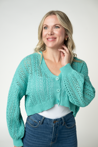 IN STOCK Callie Cropped Cardigan - Aqua - Pumpkin Patch Co