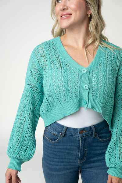 IN STOCK Callie Cropped Cardigan - Aqua - Pumpkin Patch Co