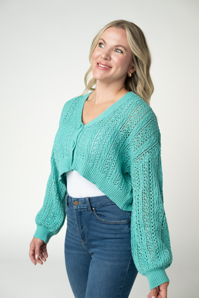 IN STOCK Callie Cropped Cardigan - Aqua - Pumpkin Patch Co