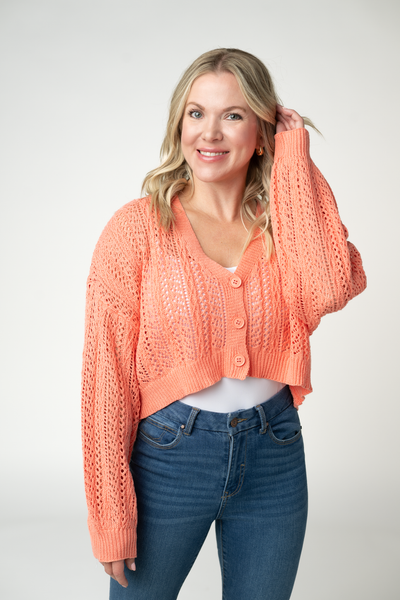 IN STOCK Callie Cropped Cardigan - Melon - Pumpkin Patch Co