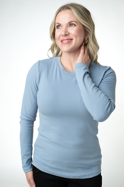 IN STOCK Reese Ribbed Long Sleeve Top - Dusty Blue