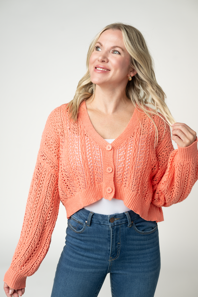 IN STOCK Callie Cropped Cardigan - Melon - Pumpkin Patch Co