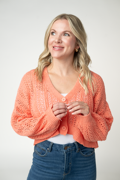IN STOCK Callie Cropped Cardigan - Melon - Pumpkin Patch Co