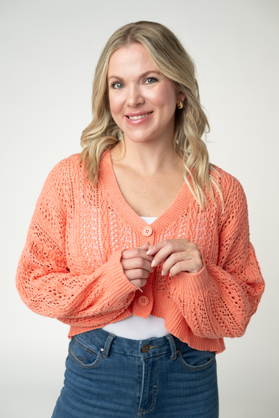 IN STOCK Callie Cropped Cardigan - Melon - Pumpkin Patch Co